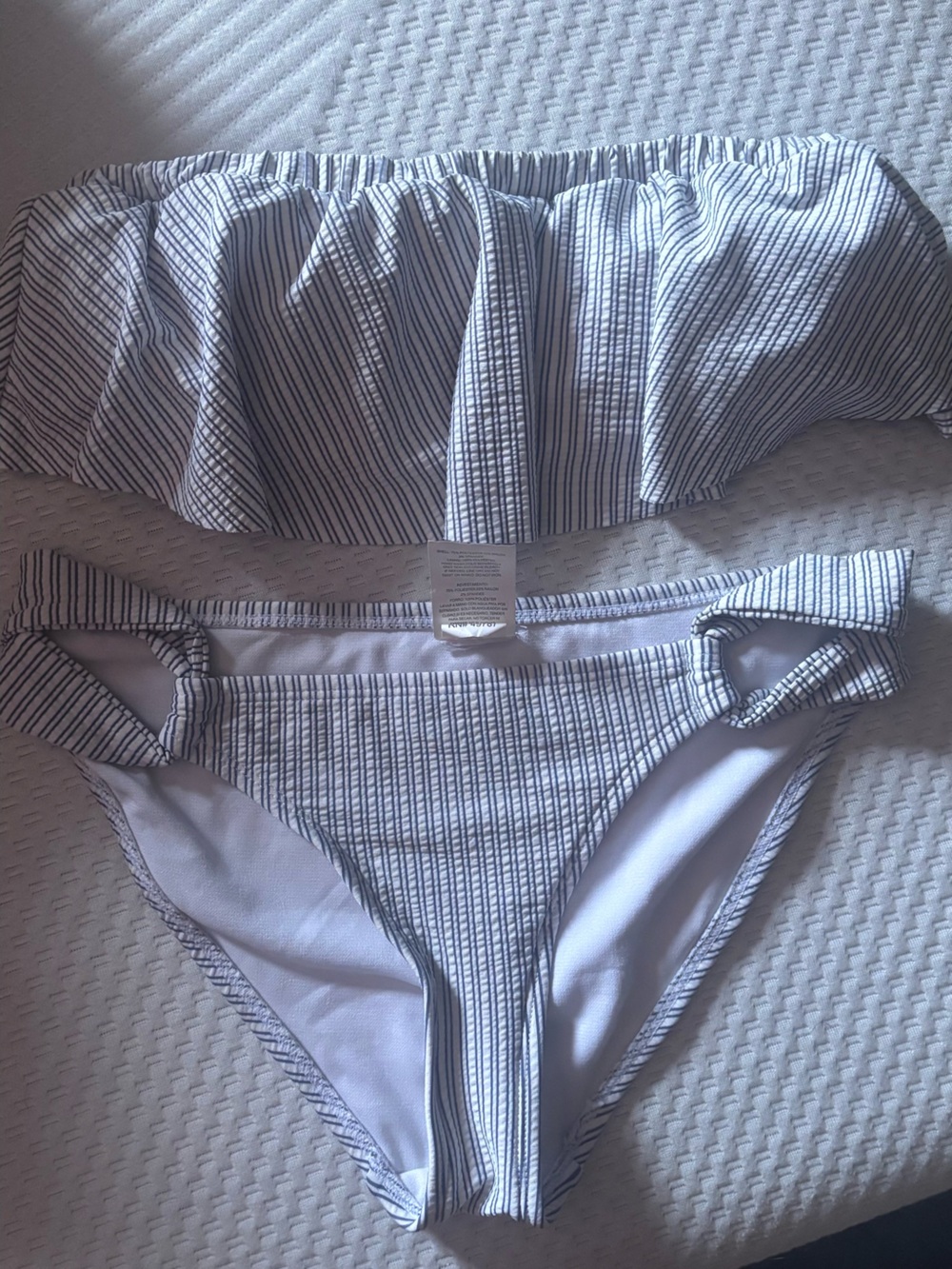 White and Navy Striped Bikini Set